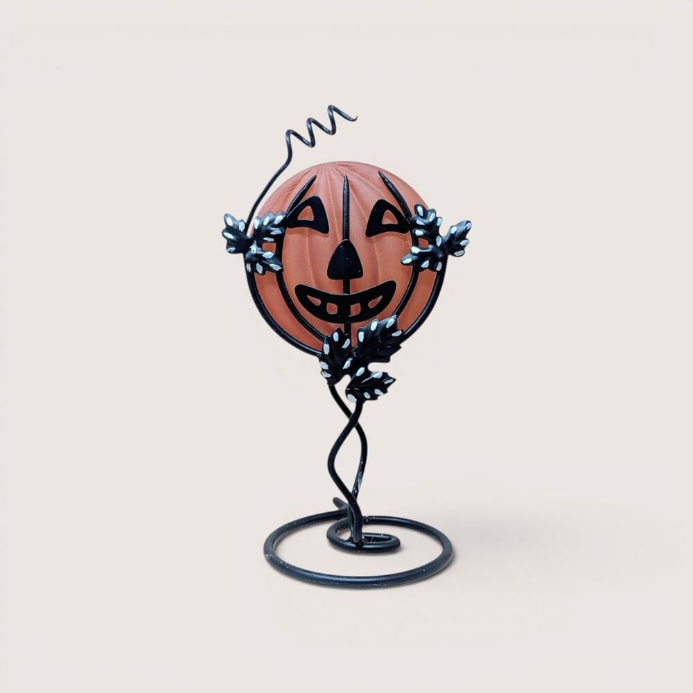 Vintage Dept 56 Jack O Lantern Metal and Glass Halloween Candle Holder